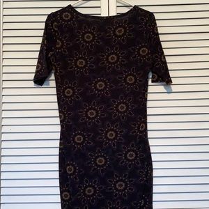 Lularoe Julia dress in black w tan and navy floral